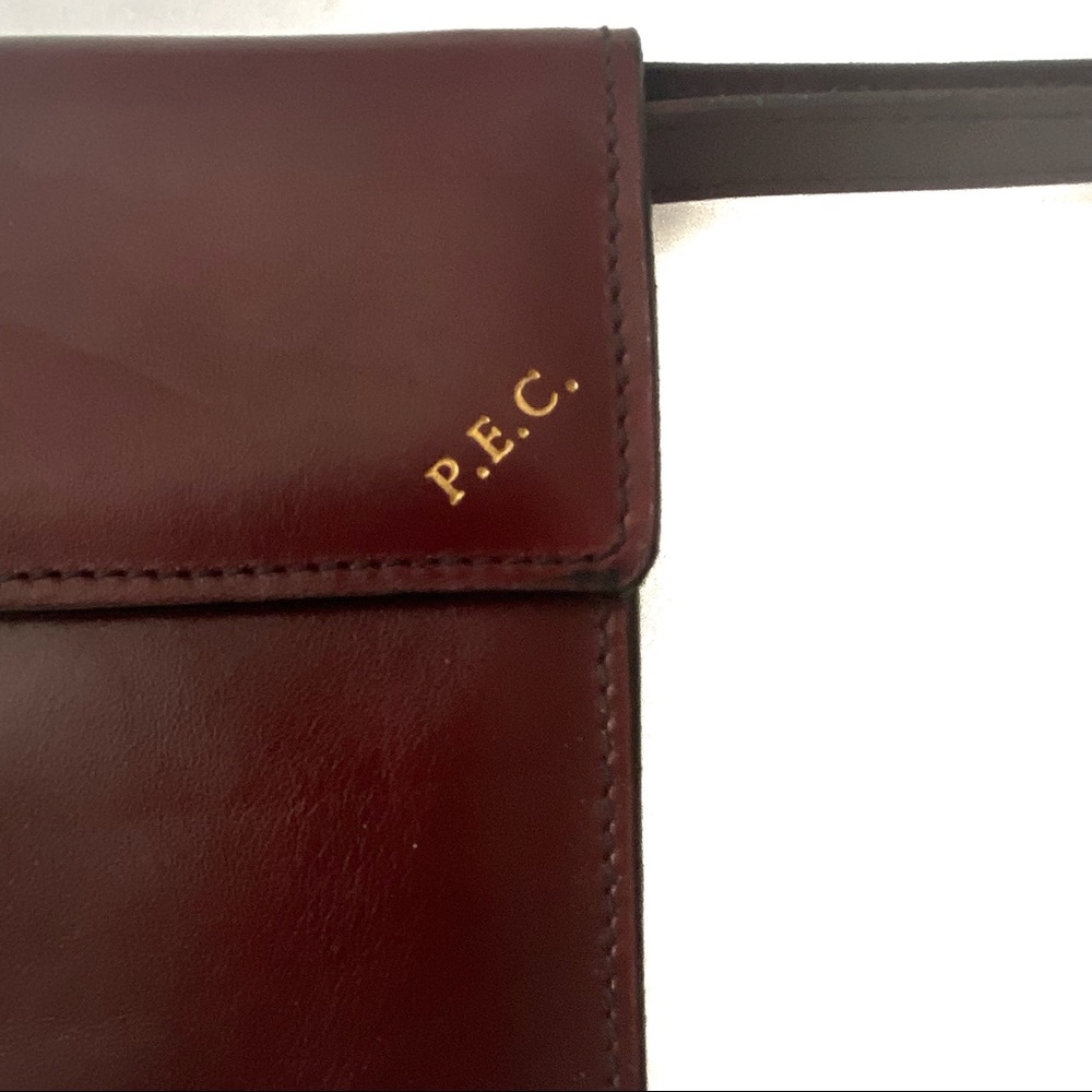 Vintage Sudhaus P.E.C. Leather Pouch Suede-Lined Wristlet Clutch, Burgundy - Picture 2 of 8